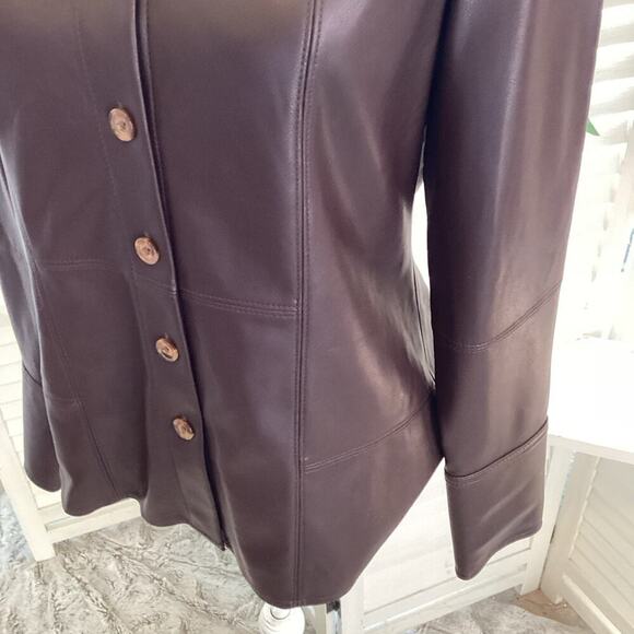 REBECCA TAYLOR FAUX LEATHER SOFT BUTTON DOWN JACKET SIZE MED - Picture 4 of 9